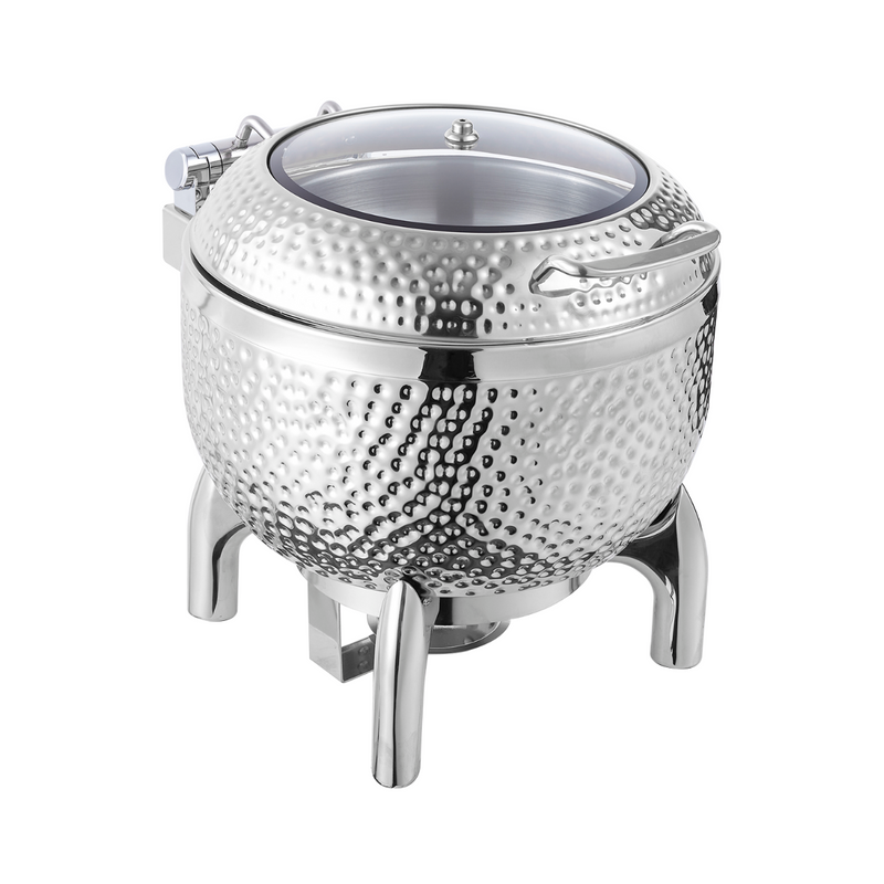 Vague Stainless Steel Silver Hammered 10 Liter Round Soup Station with Glass Lid