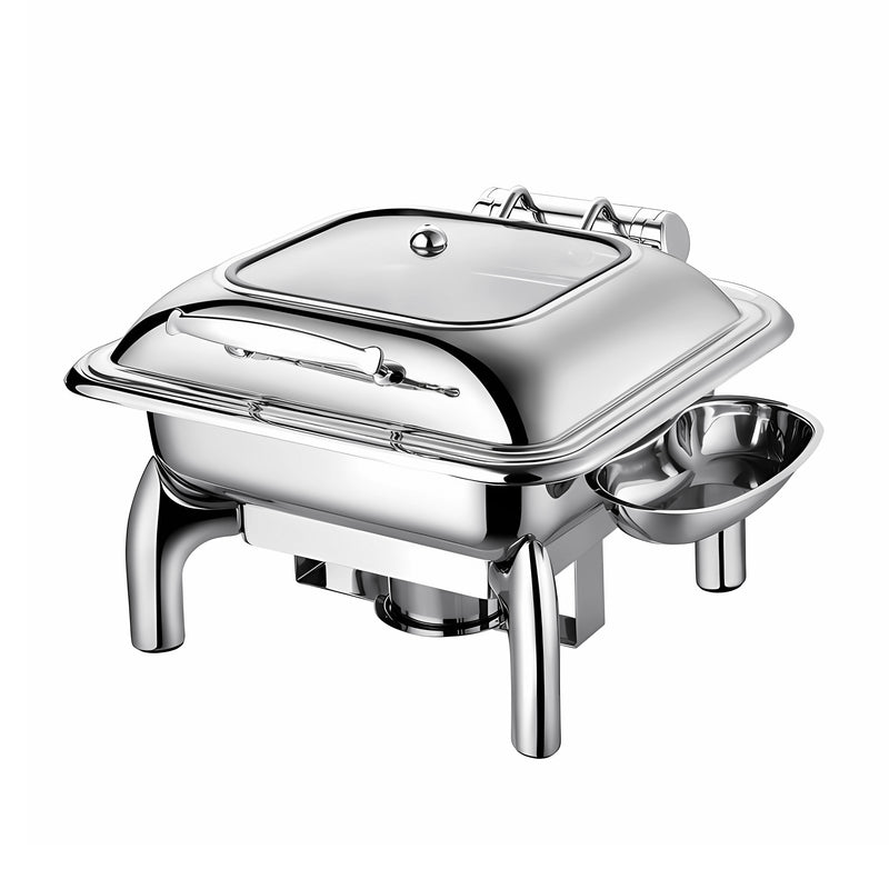 Vague Stainless Steel Silver Square Chafing Dish with Glass Lid 6L