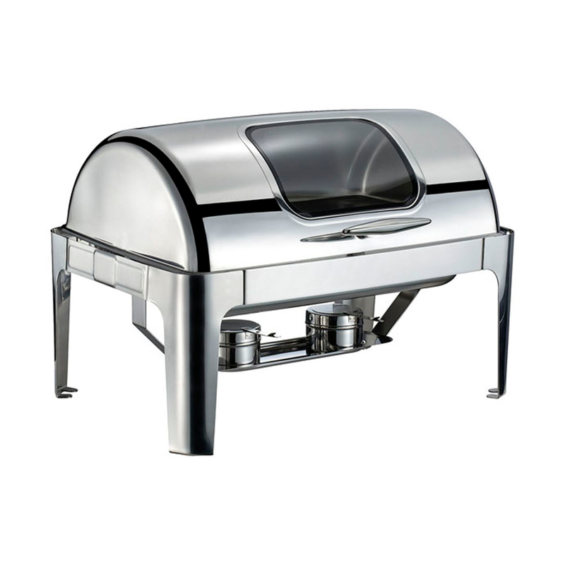 Vague Stainless Steel Rectangular Chafing Dish 9 Liter with Glass Window and Fuel Holder - A Makaan Store