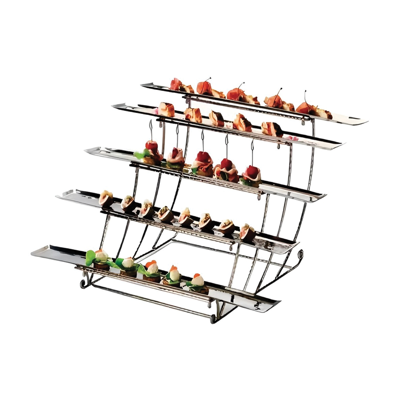 Vague Stainless Steel Appetizer Presentation Stand – 5 Hammered Plates (40 × 85 × H44 cm) - Al Makaan Store