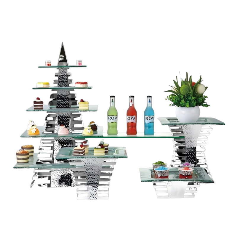 Vague Stainless Steel 4-Layer Display Stand with Glass Shelves - Al Makaan Store
