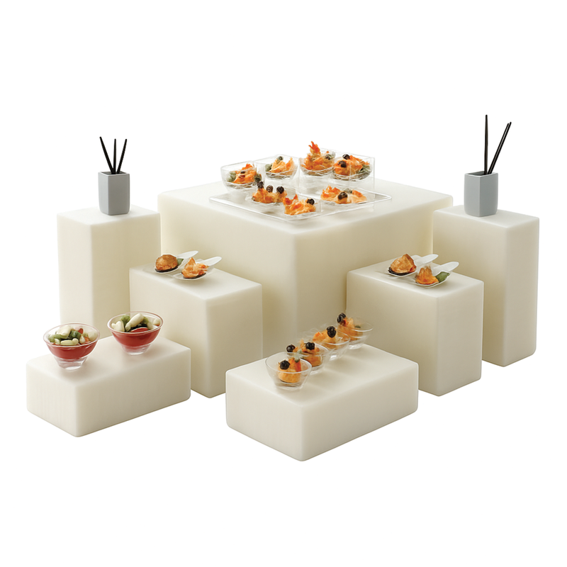 Vague Modular Acrylic Buffet Display Risers Set – 7 Layers, Matte White (Assorted Sizes) - Al Makaan Store