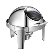 Vague Stainless Steel Round Chafing Dish 6.5 Liter with Glass Window and Fuel Holder - Al Makaan Store