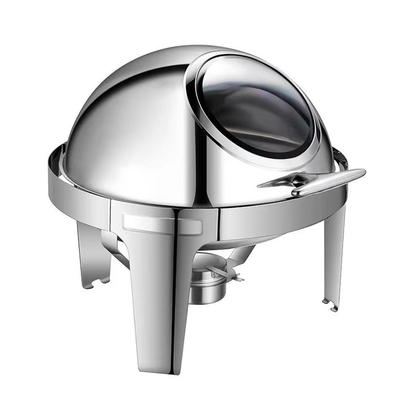 Vague Stainless Steel Round Chafing Dish 6.5 Liter with Glass Window and Fuel Holder - Al Makaan Store