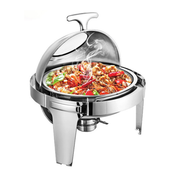 Vague Stainless Steel Round Chafing Dish 6.5 Liter with Glass Window and Fuel Holder - Al Makaan Store