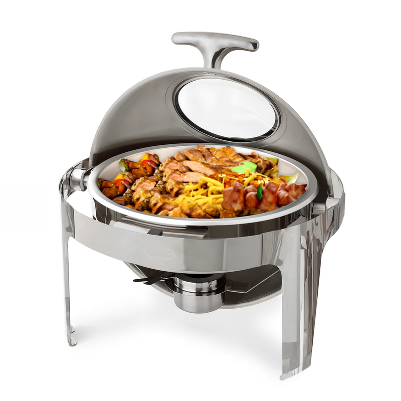 Vague Stainless Steel Round Chafing Dish 6.5 Liter with Glass Window and Fuel Holder - Al Makaan Store