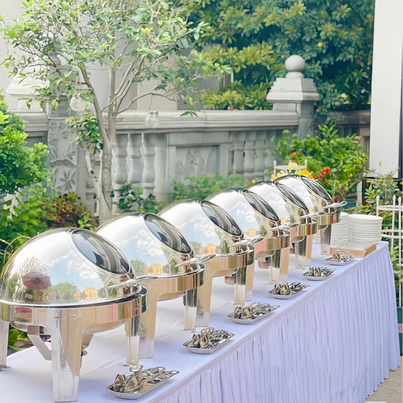 Vague Stainless Steel Round Chafing Dish 6.5 Liter with Glass Window and Fuel Holder - Al Makaan Store