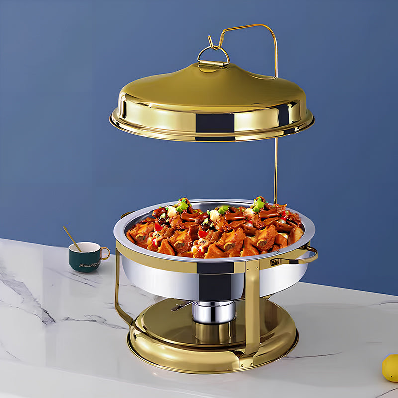 Vague Stainless Steel Round Chafing Dish with Hanging Cover 6.5 Liter - Al Makaan Store