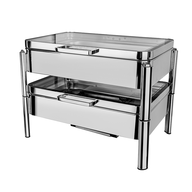 Vague Stainless Steel Stackable Rectangular Chafing Dish with Glass Window 9 Liter- Al Makaan Store