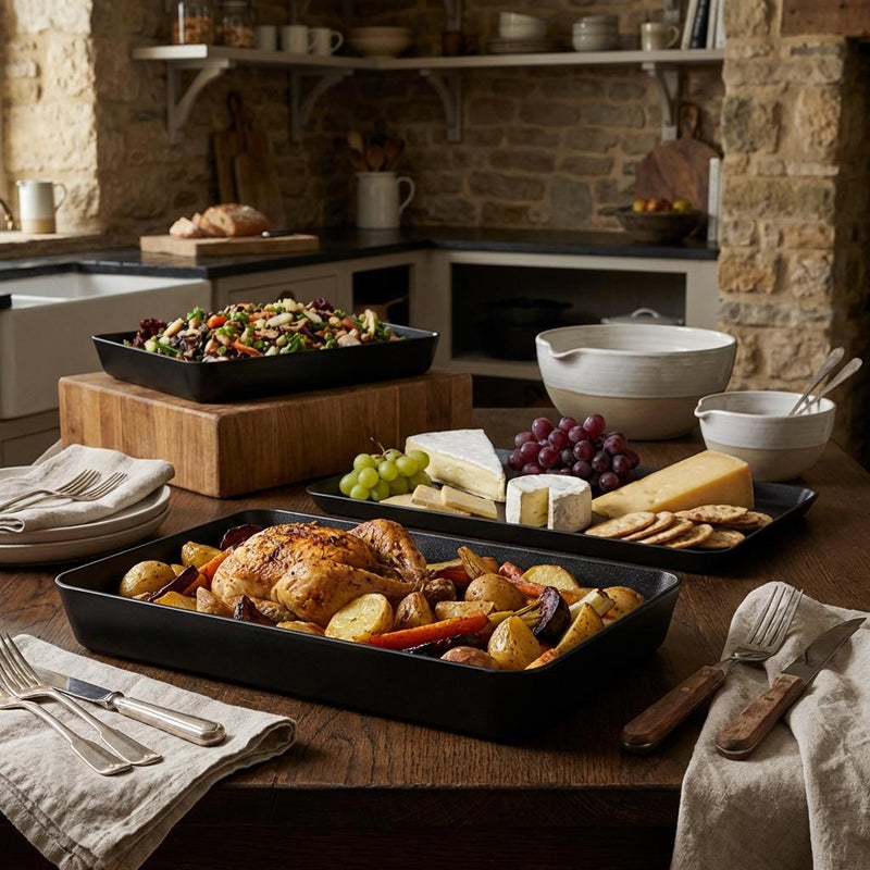 Vague PP Black Food Display Plate 28 x 14  cm