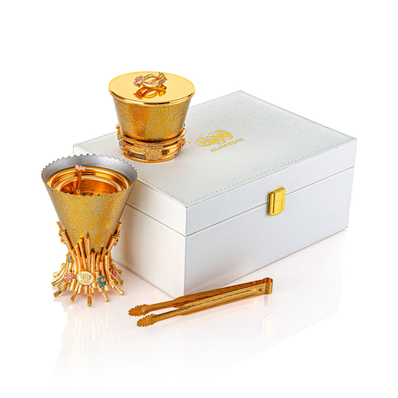 Almarjan Gold & White Mabkhara Set 27 cm x 20 cm x 14 cm - Al Makaan Store