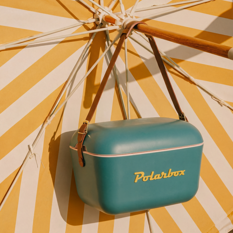 Polarbox 12 L Classic Cooler Box with Leather Strap, Blue - Mustard