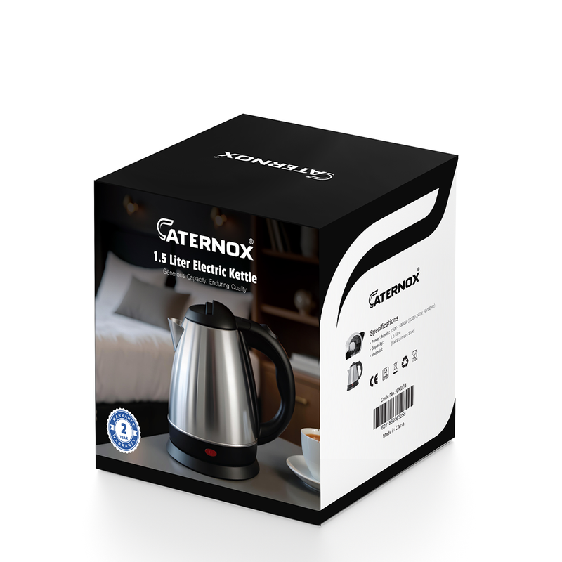 Caternox 1.5L Stainless Steel Electric Kettle – High Power Performance