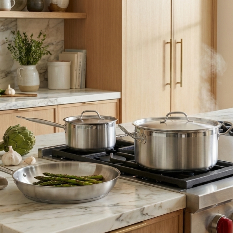 Caternox Stainless Steel Induction Low Casserole with Lid