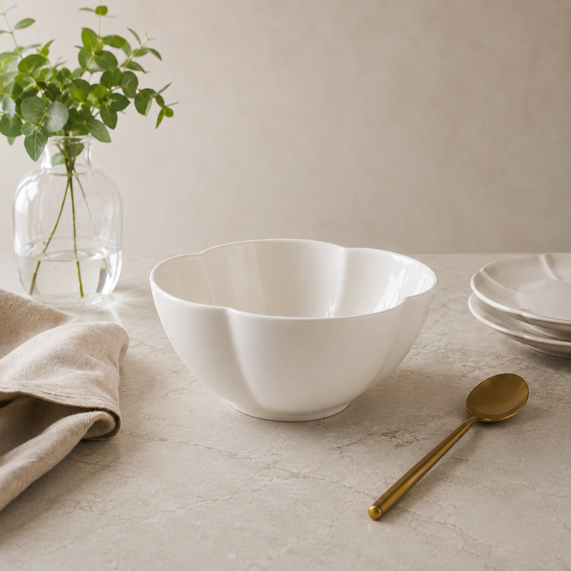 Porceletta Ivory Porcelain Flower Deep Bowl