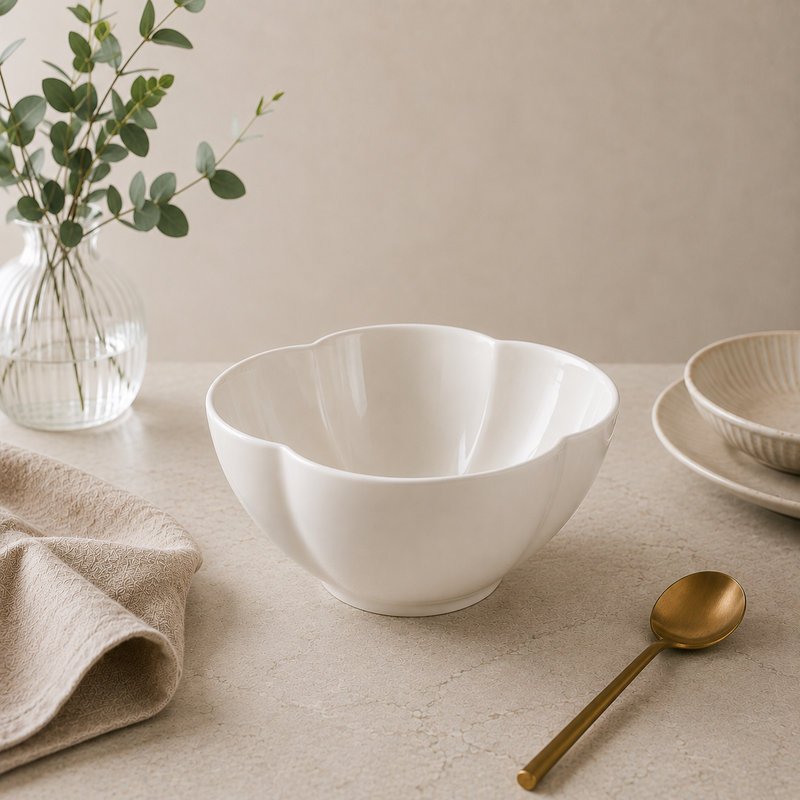 Porceletta Ivory Porcelain Flower Deep Bowl