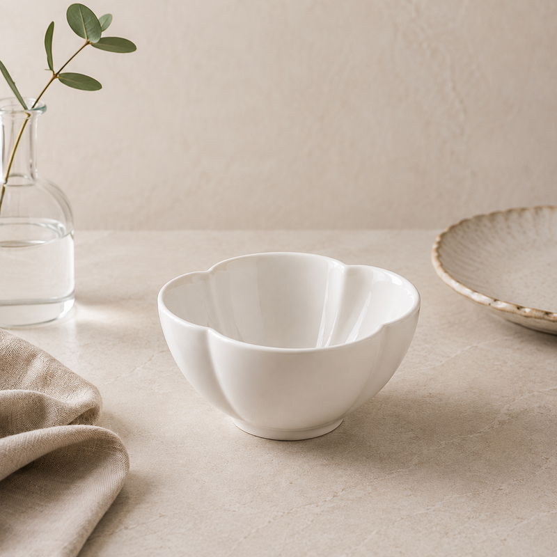 Porceletta Ivory Porcelain Flower Deep Bowl