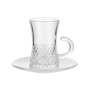 Deli Glass Tea Cup & Saucer 100 ml 12 Pcs Set (6 Cups & 6 Saucers) - Al Makaan Store