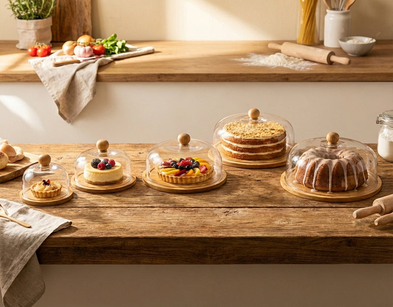 Vague Wooden Serving Cake Platter with Cover and Wooden Knob