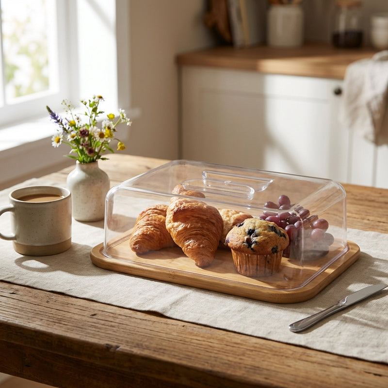 Vague Wooden Rectangular Serving Platter with Cover