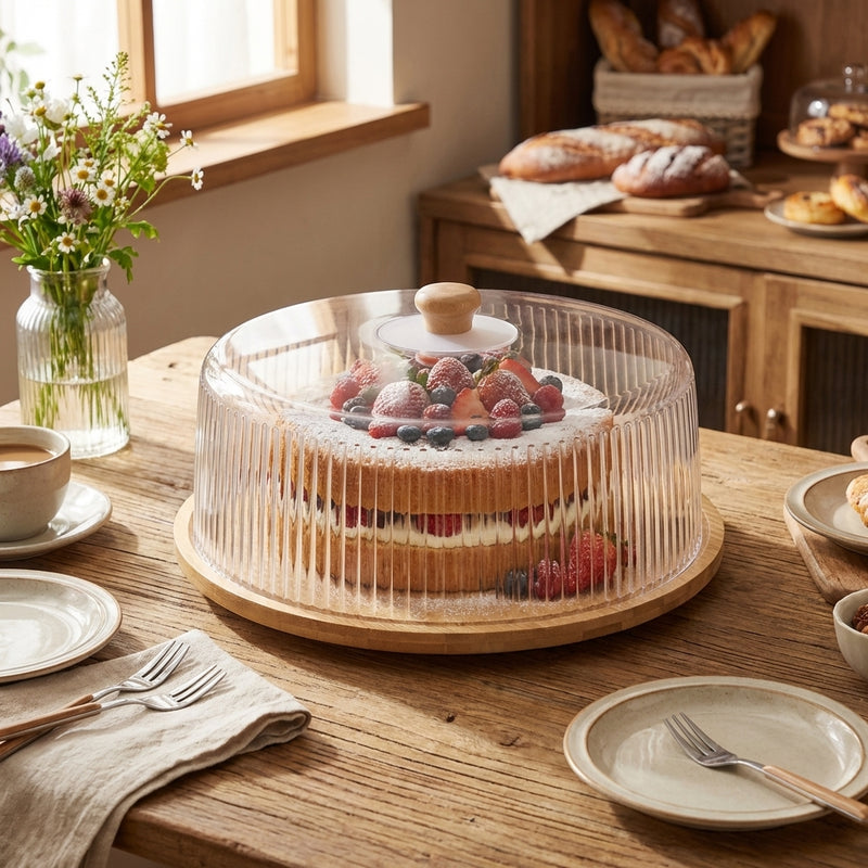 Vague Wooden Serving Cake Platter with Striped Cover 36 x 20 cm