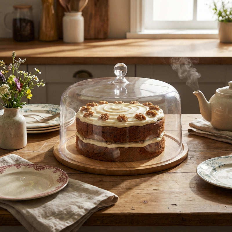 Vague Wooden Serving Cake Platter with Cover 27 x 20 cm