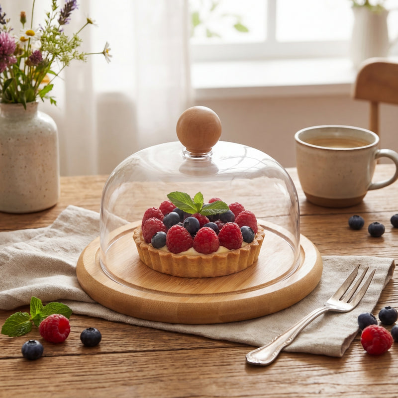 Vague Wooden Serving Cake Platter with Cover 13 x 10 cm