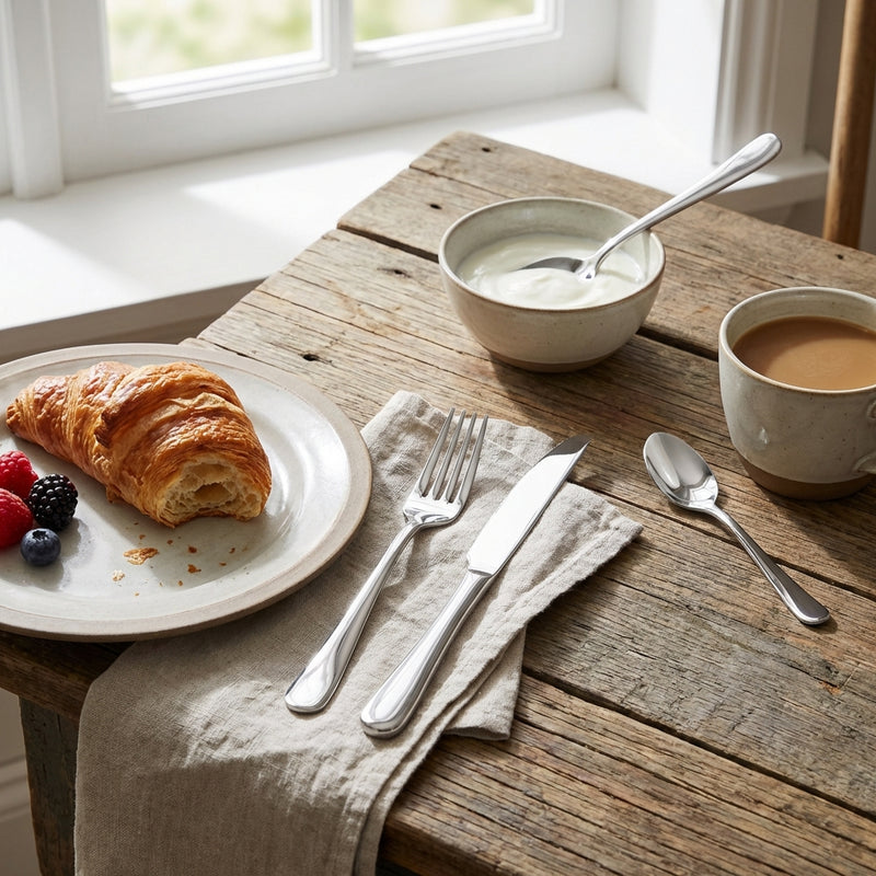 Vague Safari Plain Cup Rolled Stainless Steel Table Fork 20.1 cm - 6 Pcs Set