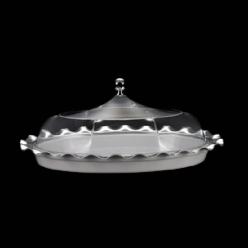 Vague Acrylic Oval Serving Set 52 cm Silver - Al Makaan Store