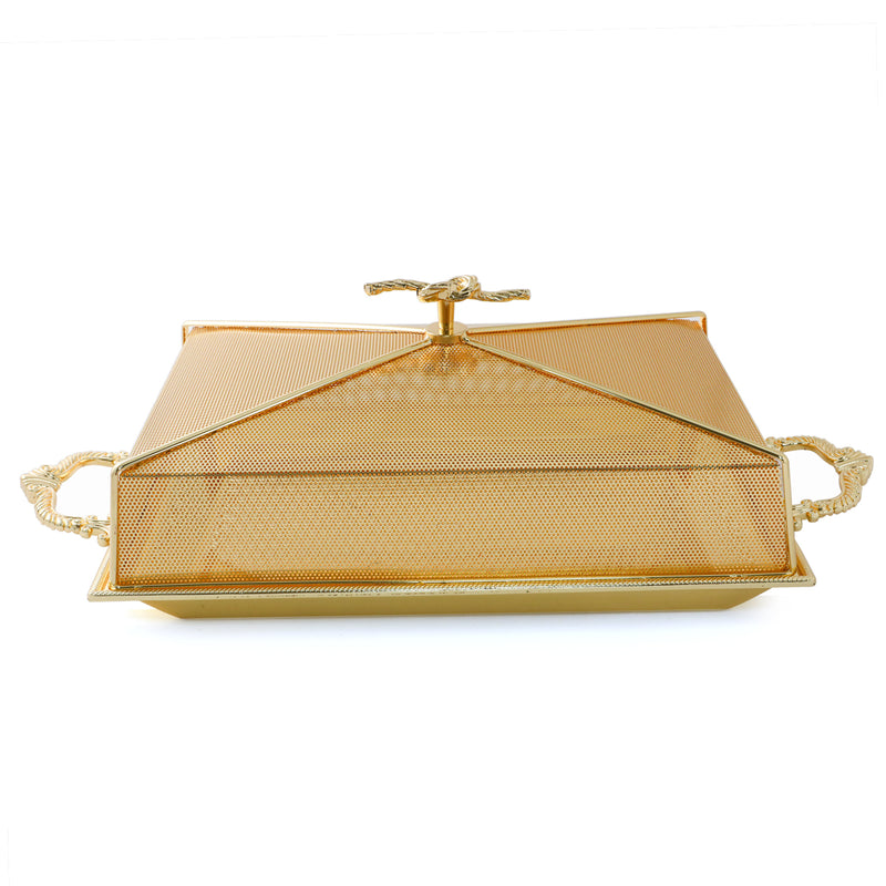 Steel Golden Cake Platter with Cover 52 x 25 cm