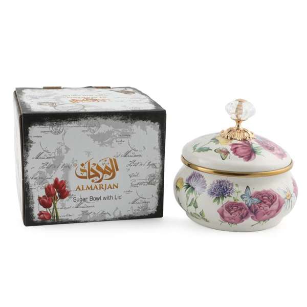 Almarjan Tohfa Collection Enamel Round Canister 13 cm - Al Makaan Store