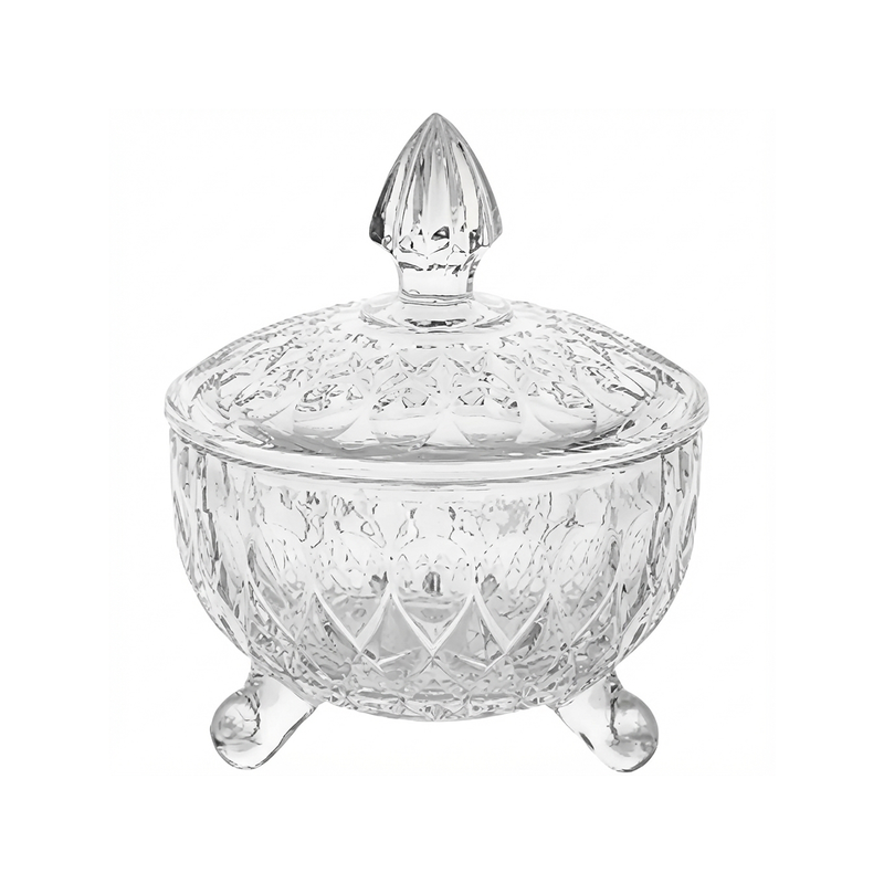 LX Glass Candy Footed Jar with Cover 1040 ml Diamond Design- Al Makaan Store