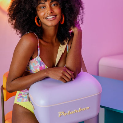 Polarbox 20L Pop Cooler Box with Leather Strap, Lilac & Yellow - Al Makaan Store