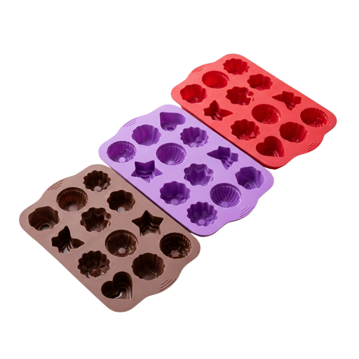 Silicolife 12-Hole Mix Shape Muffin & Cookie Silicone Mold – Assorted Color- Al Makaan Store
