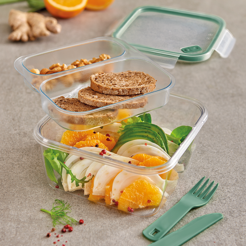 Snips Tritan Renew Airtight Square Lunch Box 1.4 Liter with Fork & Knife - Al Makaan Store