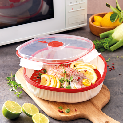 Snips White Microwave Airtight Dish Steamer 2 Liter - Al Makaan Store