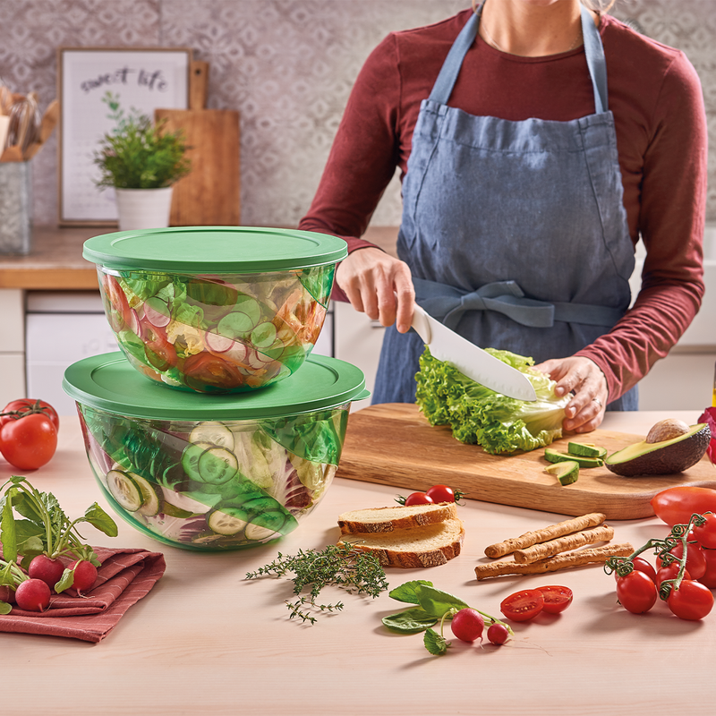 Wholesale Bundle: Snips PS 2 Pieces Salad Bowl 5 Liter and 3 Liter with lids 2 in 1 Set in Bulk (6-Pack) - Al Makaan Store