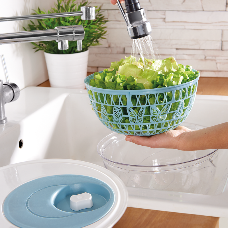 Snips Miss Butterfly Light Blue 2 in 1 Salad Spinner & Bowl 4 Liter - Al Makaan Store