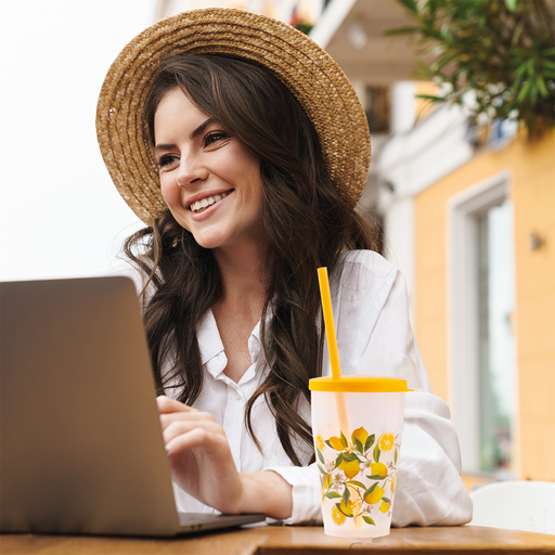 Snips Lemon Cup 500 ml with Lid & Straw Set - Al Makaan Store