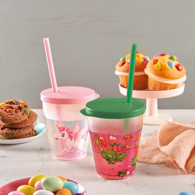 Snips Dino Cup 385 ml with Lid & Straw Set - Al Makaan Store