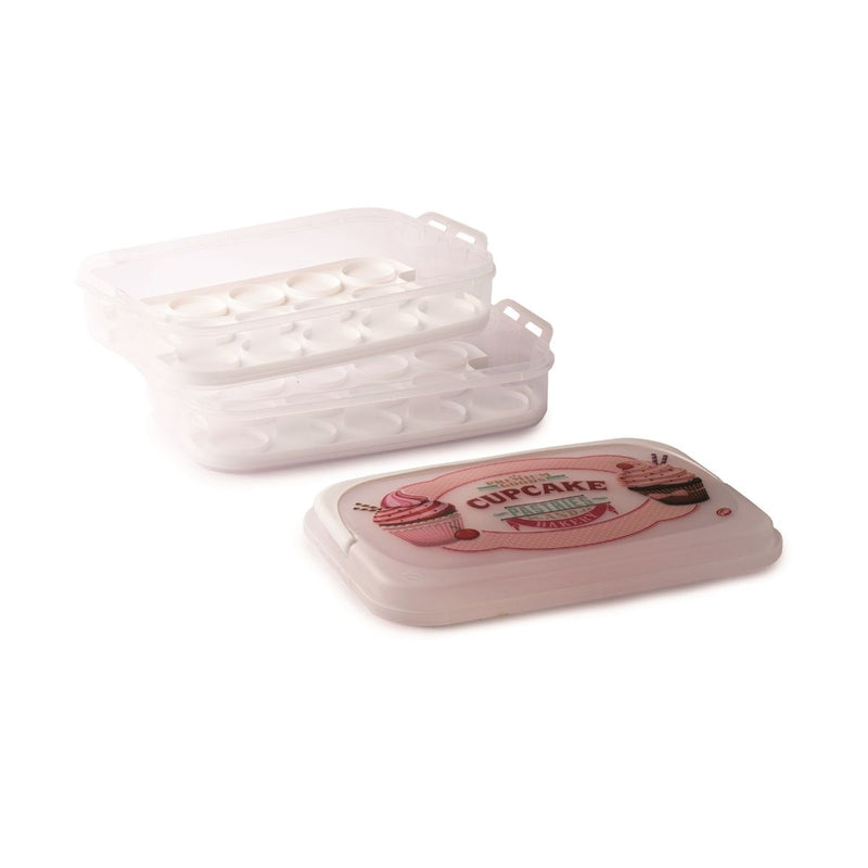 Snips Vintage White 2 layered Cupcake Holder & Carrier 14 Liter - Al Makaan Store