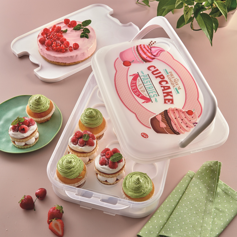 Snips Vintage White 2 layered Cupcake Holder & Carrier 14 Liter - Al Makaan Store