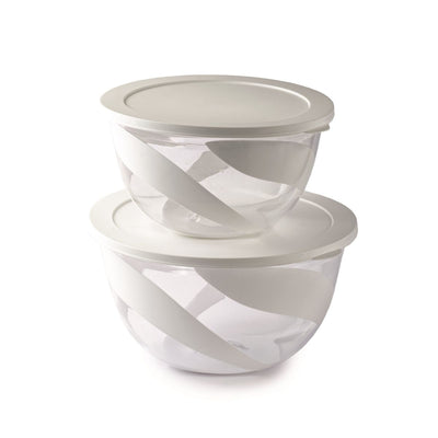 Snips White 2 Pieces Salad Bowl 5 Liter and 3 Liter with lids Set - Al Makaan Store