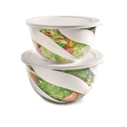 Snips White 2 Pieces Salad Bowl 5 Liter and 3 Liter with lids Set - Al Makaan Store