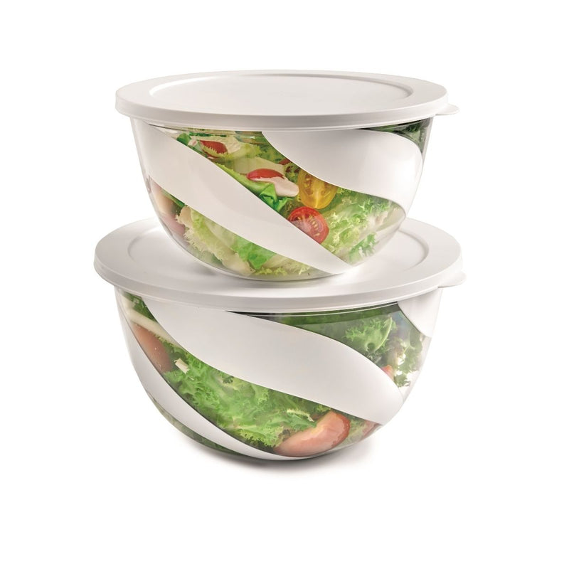 Snips White 2 Pieces Salad Bowl 5 Liter and 3 Liter with lids Set - Al Makaan Store