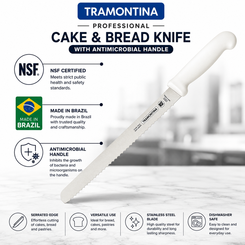 Tramontina Professional 12" Cake & Bread Knife with Antimicrobial Handle - White
