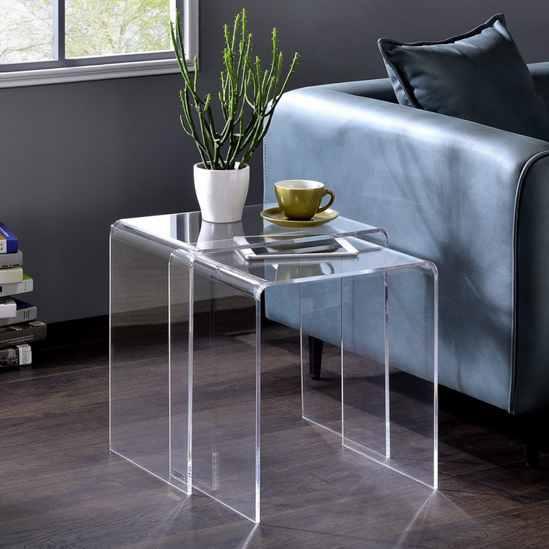 Vague Acrylic 3 Pieces Stackable Nesting Tables Set - Al Makaan Store