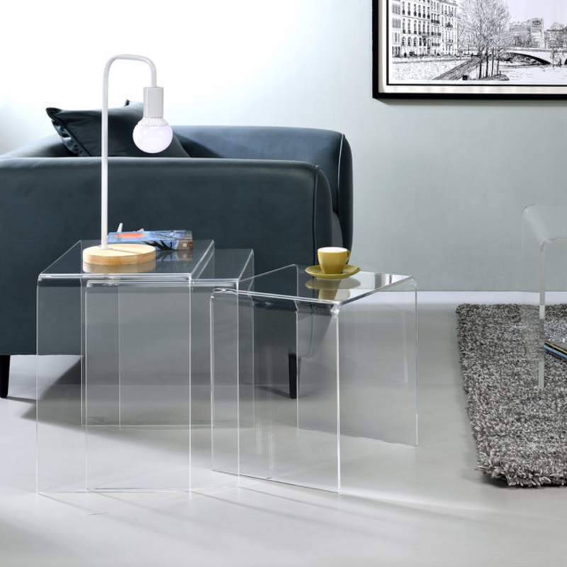 Vague Acrylic 3 Pieces Stackable Nesting Tables Set - Al Makaan Store