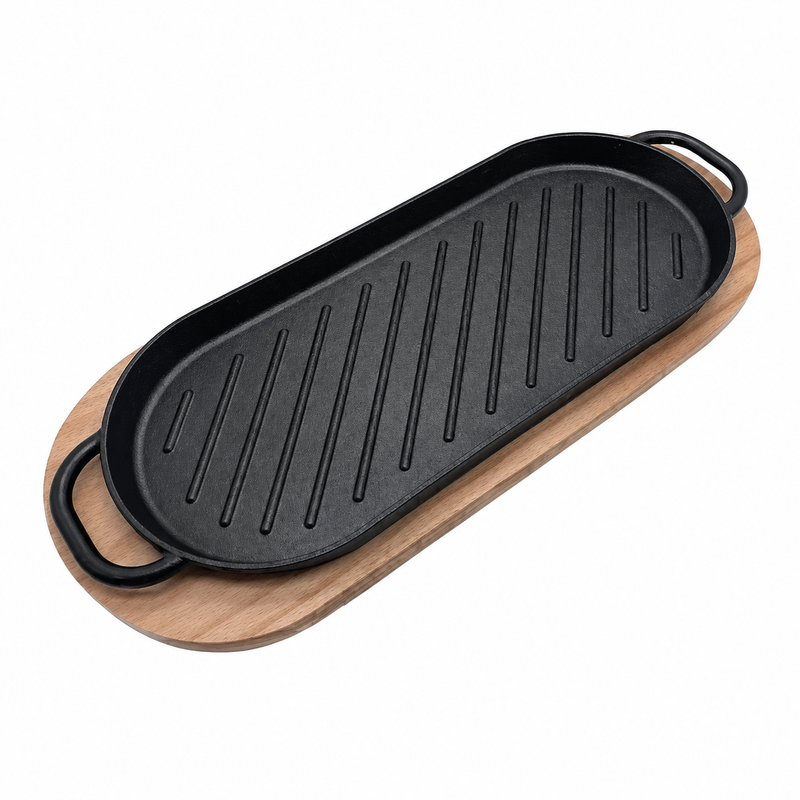 Round Corner Cast Iron Sizzling Plate 43 cm x 16 cm
