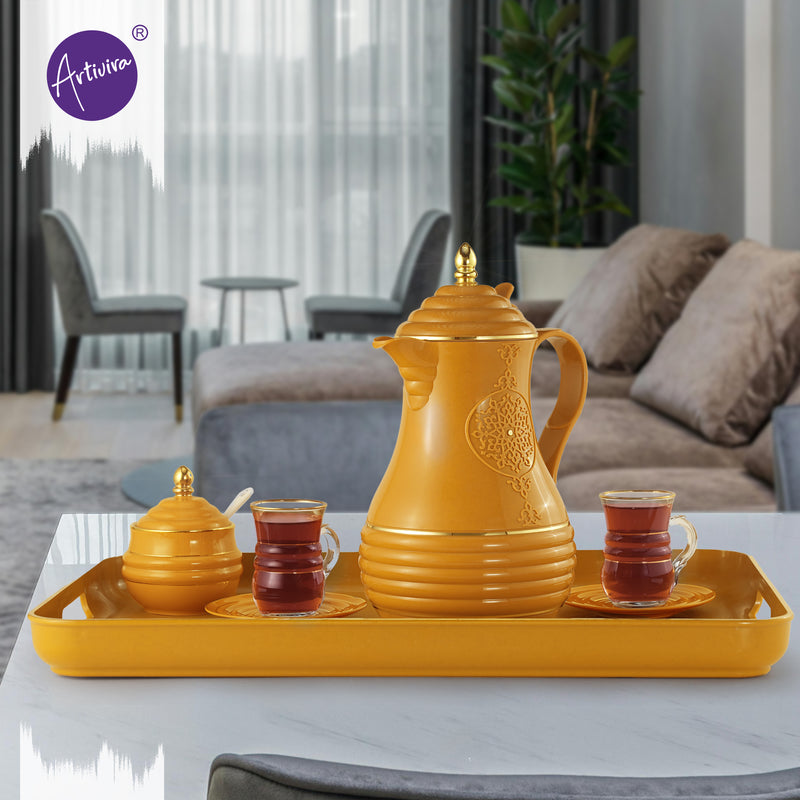 Elegant Artivira Arabic Coffee & Tea Serving Set - 12-Piece Premium Dallah Collection with Cups, and Tray